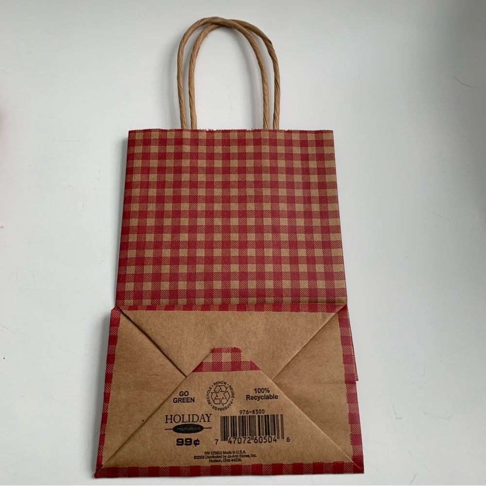 Red and Green Gingham Gift Bags with Festive Tissue Paper Bundle Farmhouse - Picture 6 of 17